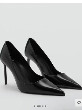 Mango Pointed-Toe Leather Heeled Pumps - Black NEW WITH TAGS